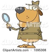 Smiling Detective Dog Holding a Magnifying Glass