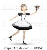 Smiling Maid Using a Feather Duster