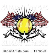 Softball with American Flags Stars and a Banner