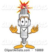 Spark Plug Mascot Cartoon Character Welcoming with Open Arms