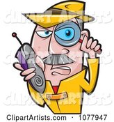 Spy Holding a Magnifying Glass and Shoe Phone