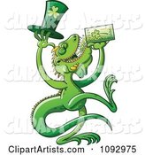 St Patricks Day Iguana Drinking Green Beer