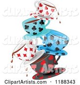 Stacked Dripping Tea Cups Patterned in Playing Card Suit Shapes