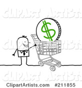 Stick Businessman with a Dollar Coin in a Shopping Cart