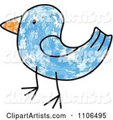 Stick Drawing of a Blue Bird