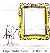 Stick Man Presenting a Blank Frame in an Art Gallery