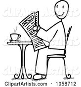 Stick Man Reading the News at a Cafe