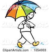 Stick Man Using an Umbrella