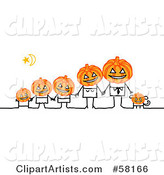Stick People Character Halloween Family with Pumpkin Heads