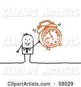 Stick People Character Holding an Alarm Clock