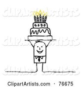 Stick People Character Man Holding a Birthday Cake over His Head