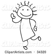 Stick Person Girl Dancing and Waving