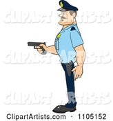 Strong Police Man in Profile Holding a Gun