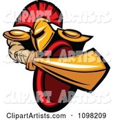 Strong Spartan Warrior Stabbing with His Gold Sword