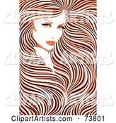 Stunning Woman with Long Hair Flowing Around Her Face - Orange, Black and White Coloring