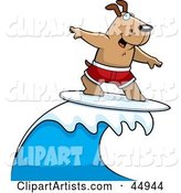 Surfing Brown Doggy Character Riding a Blue Wave