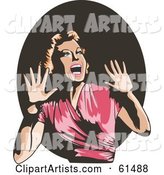 Terrified Retro Woman Screaming and Holding Her Hands up