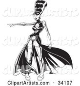 The Bride of Frankenstein in a Sexy Dress and Boots, Pointing to the Left