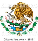 The Mexican Coat of Arms Showing the Eagle Perched on a Cactus, Eating a Snake
