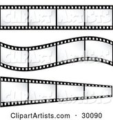 Three Sets of Film Strips with Blank Frames, One Straight, One Curving, One Leading off into the Distance