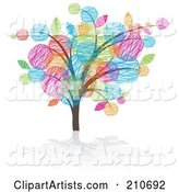 Tree with Colorful Sketched Leaves