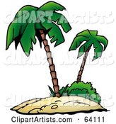 Tropical Sandy Island with Two Palm Trees