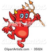 Troublesome Little Red Devil Dancing with a Pitchfork