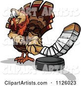 Turkey Bird Mascot Playing Hockey