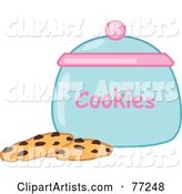 Two Chocolate Chip Cookies by a Jar