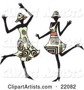 Two Energetic Women in Hats and Fashionable Dresses, Dancing at a Party and Having Fun
