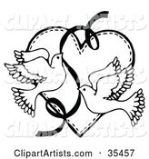Two Flying Doves with a Ribbon over a Heart