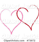 Two Sketched Red and Pink Heart Outlines