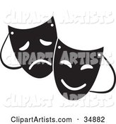 Two Theater Masks with Sad and Happy Expressions