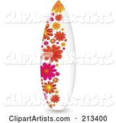 Upright Surfboard with a Floral Design