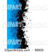 Vertical Background of Blue and Black Grunge Splatters Against White