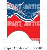 Vertical Red, White and Blue Swoosh and Wave Background with White Gulls
