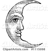 Vintage Black and White Crescent Moon Face