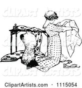 Vintage Black and White Seamstress Kneeling and Working