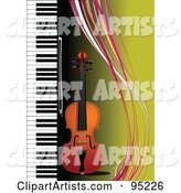 Violin by a Piano on Green with Colorful Waves