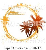 White Circle with Palm Trees and White and Orange Grunge Marks
