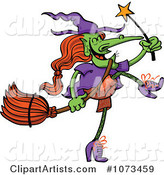 Wicked Halloween Witch Dancing with a Wand and Broom