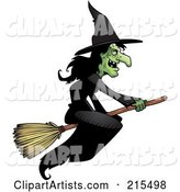 Wicked Witch in a Black Dress, Flying on a Broom Stick