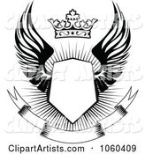 Winged Shield with a Crown and Blank Banner - 2