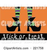 Witch's Feet with Green, Purple and Black Stockings and Pointed Shoes, Above Trick or Treat, on Orange