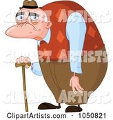 Wrinkled Old Man with a Cane