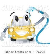 Yellow Car Character Washing Itself