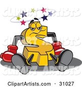 Yellow Dollar Symbol Character Seeing Stars After Being Knocked Out, Symbolizing a Financial Crisis or Blow out Clearance Prices