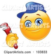 Yellow Smiley Plumber Holding a Monkey Wrench